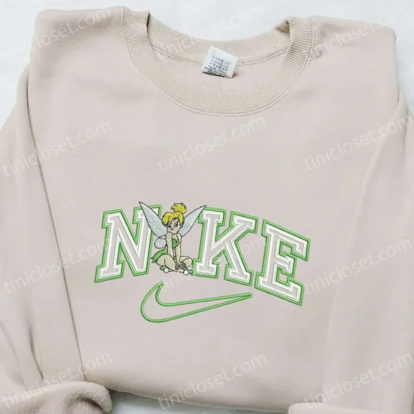 Nike x Tinkerbell Cartoon Embroidered Hoodie, Disney Characters Embroidered Hoodie, Best Gift for Family