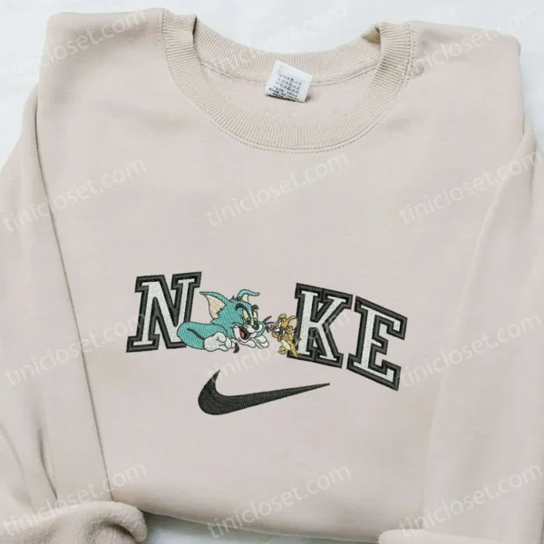 Nike x Tom and Jerry Cartoon Embroidered Hoodie, Nike Inspired Embroidered Hoodie, Best Gift for Family