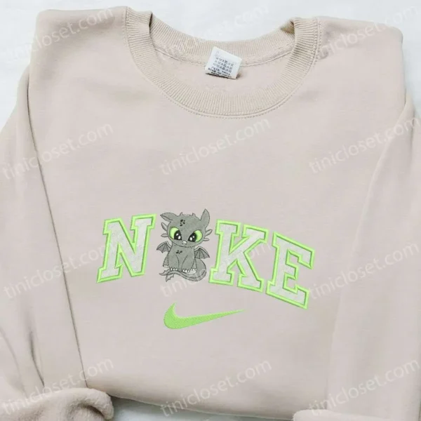 Nike x Toothless Cartoon Embroidered Sweatshirt, Disney Characters Embroidered Hoodie, Best Birthday Gift Ideas