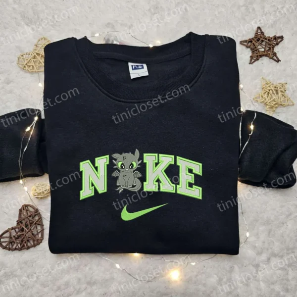 Nike x Toothless Cartoon Embroidered Sweatshirt, Disney Characters Embroidered Hoodie, Best Birthday Gift Ideas