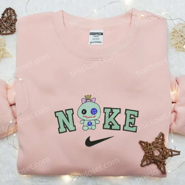 Nike x Trapos Lilo and Stitch Embroidered Hoodie, Adorable Halloween Embroidered Shirt, Custom Nike Embroidered Sweatshirt