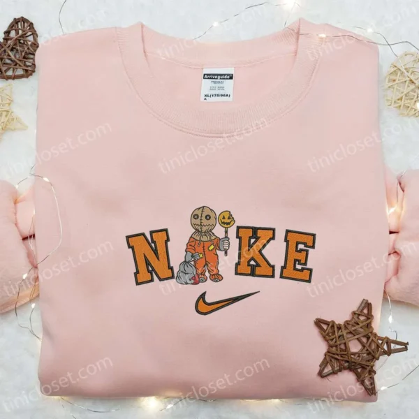 Nike x Trick R Treat Sam Embroidered Hoodie, Horror Movie Character Embroidered Sweatshirt, Custom Nike Embroidered T-shirt