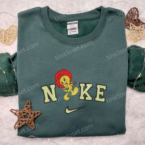 Nike x Tweety Bird Looney Tunes Embroidered Sweatshirt, Nike Inspired Embroidered T-shirt, Best Gifts for Family