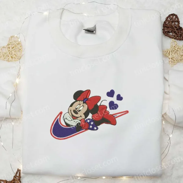 Nike x USA Minnie Mouse Embroidered Shirt, Disney Embroidered Shirt, Best Patriotic Shirts