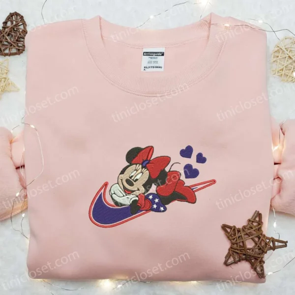 Nike x USA Minnie Mouse Embroidered Shirt, Disney Embroidered Shirt, Best Patriotic Shirts
