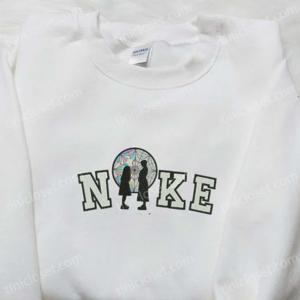Nike x Wednesday Embroidered Sweatshirt, Cool Halloween Embroidered Hoodie, Best Gifts for Halloween Lovers