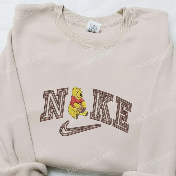 Nike x Winnie the Pooh Cartoon Embroidered Sweatshirt, Disney Characters Embroidered Shirt, Nike Inspired Embroidered T-shirt