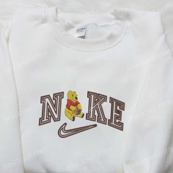 Nike x Winnie the Pooh Cartoon Embroidered Sweatshirt, Disney Characters Embroidered Shirt, Nike Inspired Embroidered T-shirt