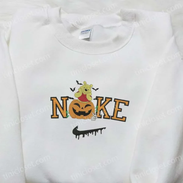 Nike x Winnie the Pooh Halloween Pumpkin Embroidered Shirt, Disney Halloween Embroidered Shirt, Nike Inspired Embroidered Shirt