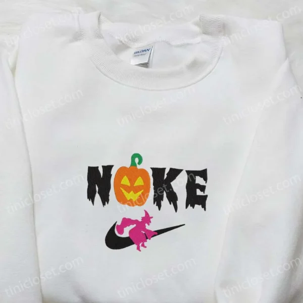 Nike x Witch and Pumpkin Embroidered Sweatshirt, Nike Inspired Embroidered Shirt, Best Halloween Gift Ideas