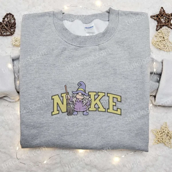 Nike x Wizard Gnome Embroidered Hoodie, Amazing Halloween Embroidered T-shirt, Nike Inspired Embroidered Sweatshirt