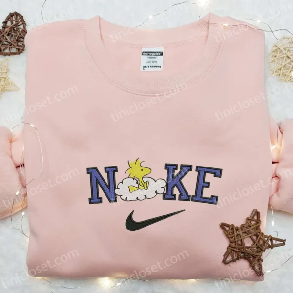 Nike x Woodstock Peanuts Embroidered Shirt, Peanuts Characters Embroidered Hoodie, Custom Nike Embroidered T-shirt