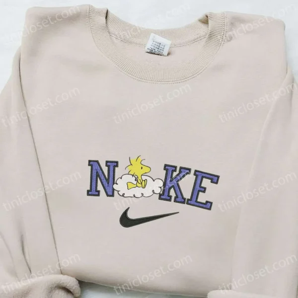 Nike x Woodstock Peanuts Embroidered Shirt, Peanuts Characters Embroidered Hoodie, Custom Nike Embroidered T-shirt