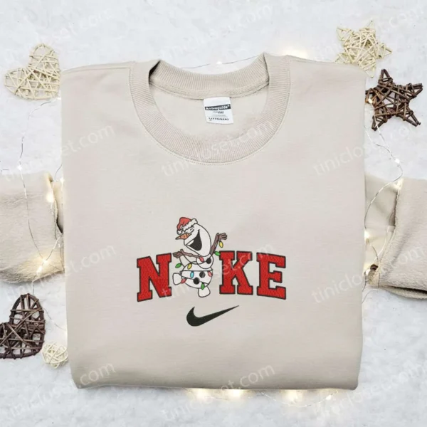 Olaf Christmas Light Disney x Nike Christmas Embroidered Sweatshirt, Disney Characters Movie Merry Christmas Embroidered Shirt, Best Christmas Day Gift Ideas