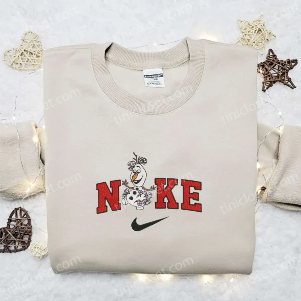 Olaf With Flower Disney x Nike Christmas Embroidered Sweatshirt, Disney Characters Movie Merry Christmas Embroidered Shirt, Best Christmas Day Gift Ideas