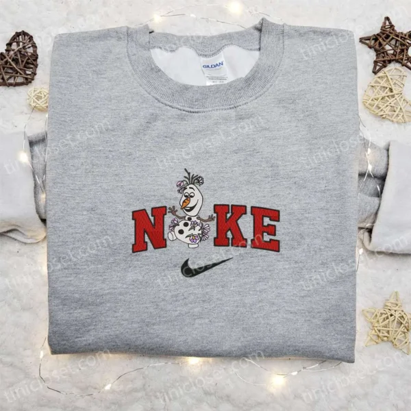 Olaf With Flower Disney x Nike Christmas Embroidered Sweatshirt, Disney Characters Movie Merry Christmas Embroidered Shirt, Best Christmas Day Gift Ideas