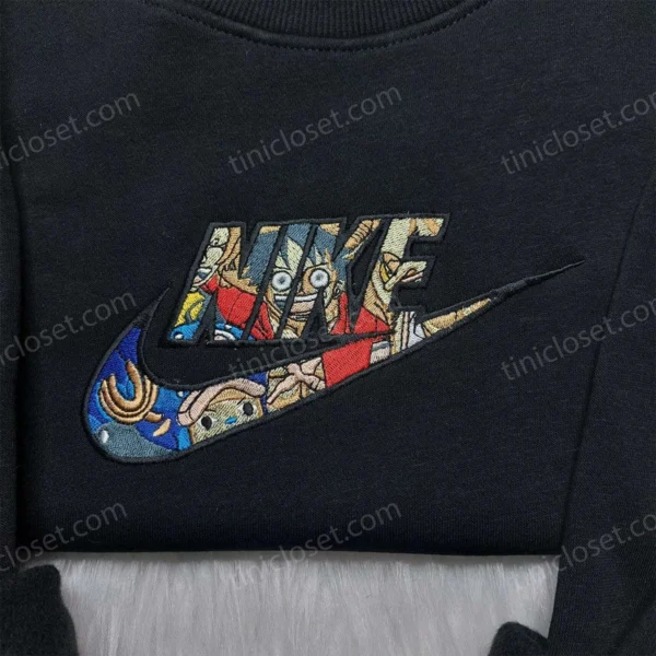 One Piece Luffy x Nike Shirt, One Piece Embroidered Sweatshirt, Anime Nike Embroidered Hoodie