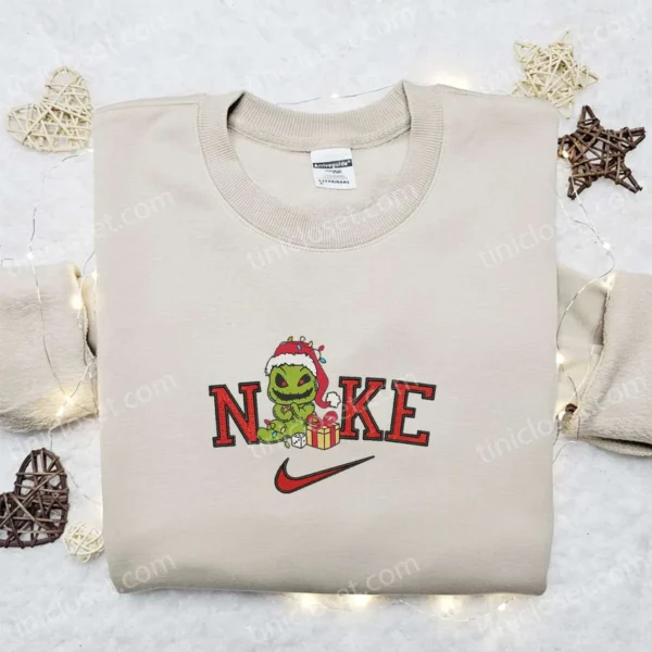 Oogie Boogie Christmas Light x Nike Christmas Embroidered Sweatshirt, Movie Merry Christmas Embroidered Shirt, Best Christmas Day Gift Ideas
