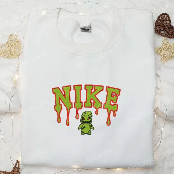 Oogie Boogie x Nike Embroidered Shirt, The Nightmare Before Christmas Cartoon Embroidered Hoodie, Halloween Embroidered Sweatshirt