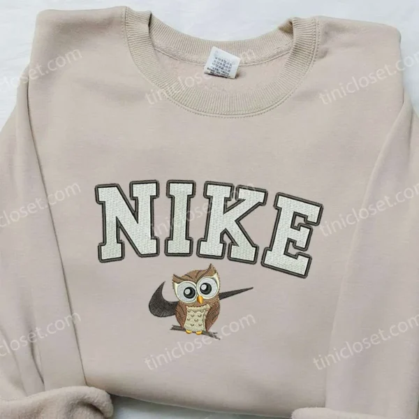 Owl x Nike Embroidered Sweatshirt, Animal Embroidered Shirt, Nike Inspired Embroidered Shirt