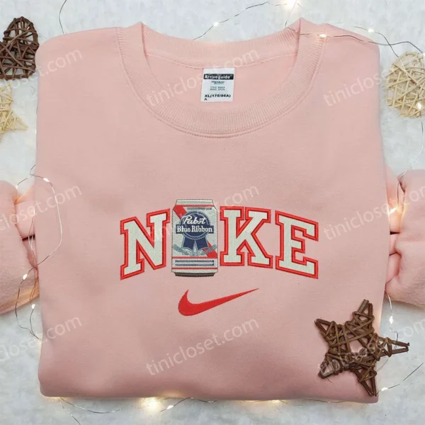 Pabst Bottle Ribbon x Nike Embroidered Sweatshirt, Favorite Dink Embroidered Shirt, Nike Inspired Embroidered Shirt
