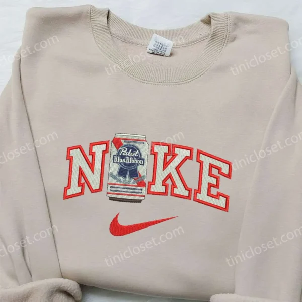 Pabst Bottle Ribbon x Nike Embroidered Sweatshirt, Favorite Dink Embroidered Shirt, Nike Inspired Embroidered Shirt