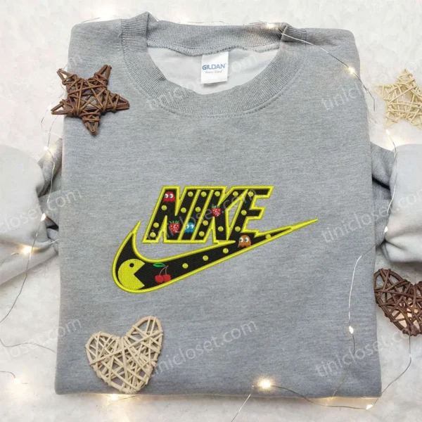 Pac-Man x Nike Embroidered Sweatshirt, Game Characters Embroidered Shirt, Nike Inspired Embroidered Shirt