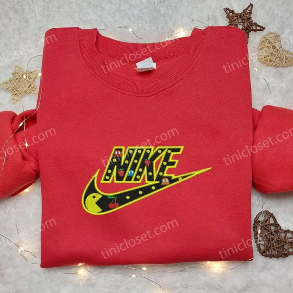 Pac-Man x Nike Embroidered Sweatshirt, Game Characters Embroidered Shirt, Nike Inspired Embroidered Shirt
