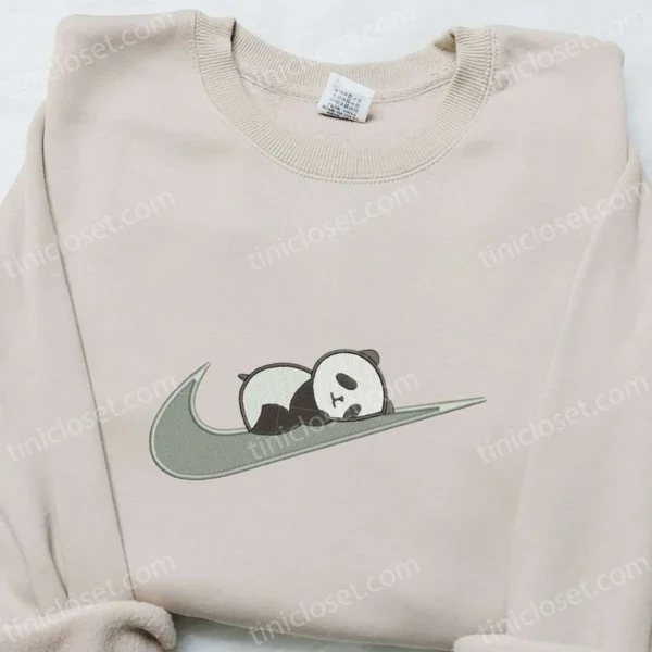 Panda x Swoosh Embroidered Hoodie, Animal Embroidered Shirt, Best Gift Ideas for Family