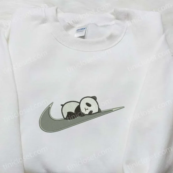 Panda x Swoosh Embroidered Hoodie, Animal Embroidered Shirt, Best Gift Ideas for Family