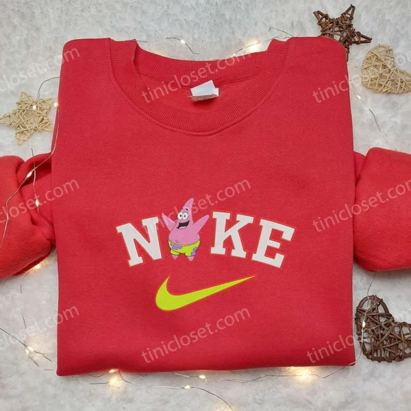 Patrick Star x Nike Embroidered Hoodie, SpongeBob SquarePants Embroidered Shirt, Nike Inspired Embroidered Shirt