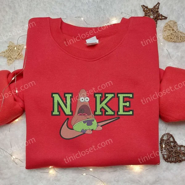 Patrick Star x Nike Embroidered Sweatshirt, SpongeBob SquarePants 4D Cartoon Embroidered Shirt, Nike Inspired Embroidered Shirt