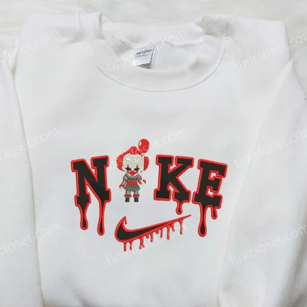 Pennywise x Nike Embroidered Sweatshirt, It Movie Embroidered Sweatshirt, Best Halloween Gift Ideas