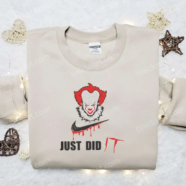 Pennywise x Swoosh Movie Embroidered Sweatshirt, Halloween Embroidered Shirt, Best Halloween Gift Ideas for Family