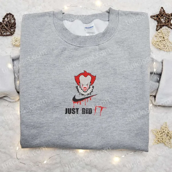 Pennywise x Swoosh Movie Embroidered Sweatshirt, Halloween Embroidered Shirt, Best Halloween Gift Ideas for Family