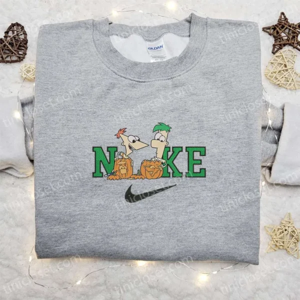 Phineas and Ferb Pumpkin Halloween x Nike Embroidered Sweatshirt, Halloween Embroidered Shirt, Best Halloween Gift Ideas