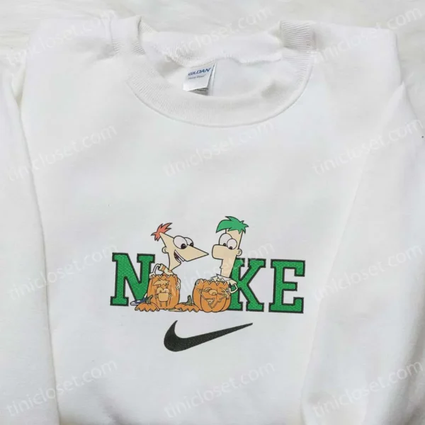 Phineas and Ferb Pumpkin Halloween x Nike Embroidered Sweatshirt, Halloween Embroidered Shirt, Best Halloween Gift Ideas