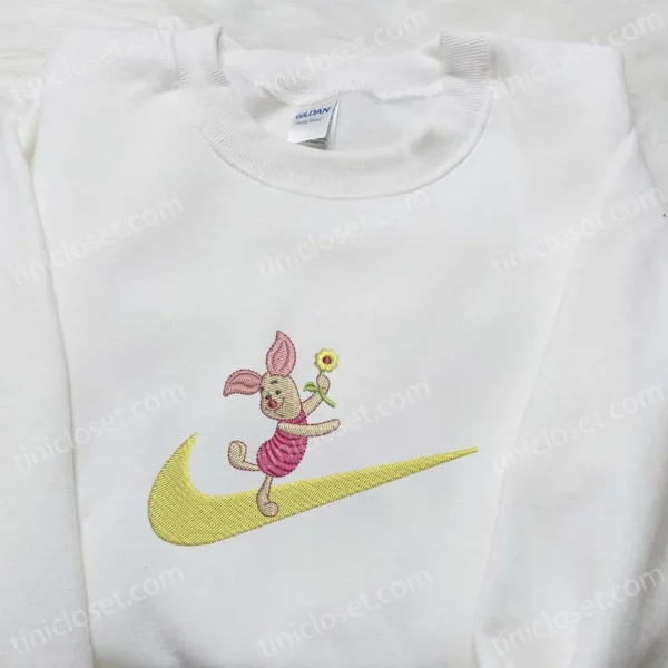 Piglet Cartoon x Swoosh Embroidered Hoodie, Disney Characters Embroidered Shirt, Best Gift Ideas for Family