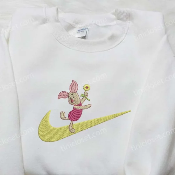 Piglet x Nike Swoosh Embroidered Sweatshirt, Winnie The Pooh Disney Embroidered Sweatshirt, Nike Inspired Embroidered Shirt