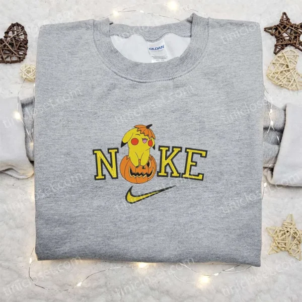 Pikachu Pumpkin Halloween x Nike Embroidered Sweatshirt, Halloween Embroidered Shirt, Best Halloween Gift Ideas