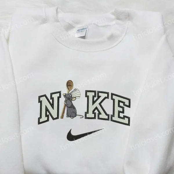 Remy x Nike Embroidered Sweatshirt, Ratatouille Cartoon Embroidered Shirt, Nike Inspired Embroidered Shirt