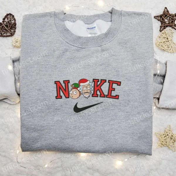 Rick and Morty x Nike Christmas Embroidered Sweatshirt, Cartoon Christmas Embroidered Shirt, Best Christmas Gift Ideas