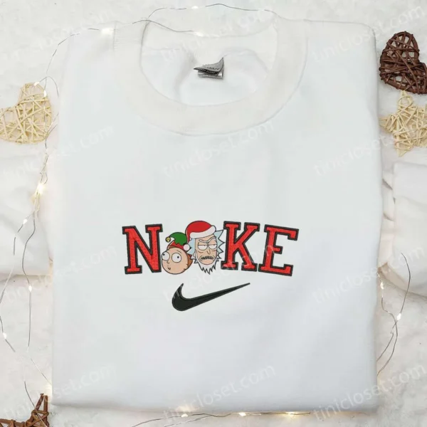 Rick and Morty x Nike Christmas Embroidered Sweatshirt, Cartoon Christmas Embroidered Shirt, Best Christmas Gift Ideas