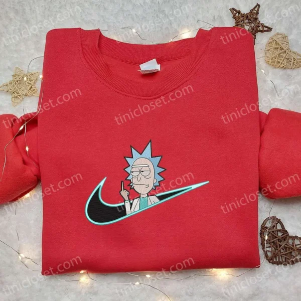 Rick Sanchez x Swoosh Cartoon Embroidered Hoodie, Cartoon Clothing, Best Gift Ideas for Family