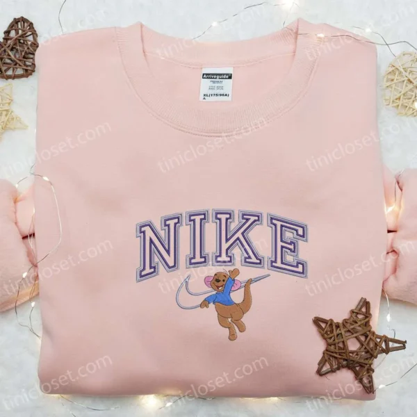 Roo x Nike Cartoon Embroidered Shirt, Disney Characters Embroidered Sweatshirt, Nike Inspired Embroidered Hoodie