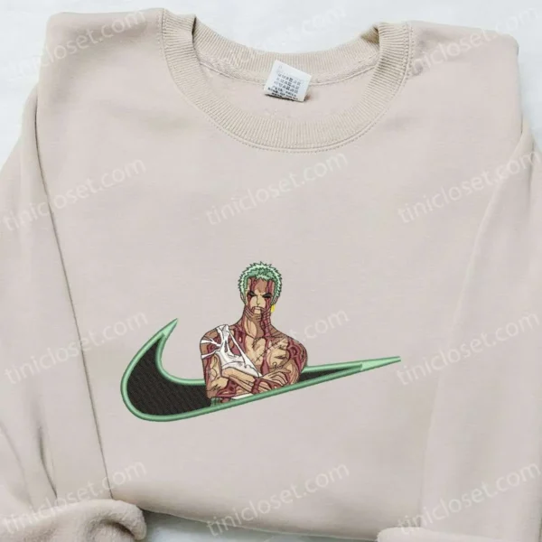 Roronoa Zoro Anime x Swoosh Embroidered Hoodie, Cool Anime Clothing, Best Gift Ideas for Family