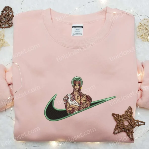 Roronoa Zoro Anime x Swoosh Embroidered Hoodie, Cool Anime Clothing, Best Gift Ideas for Family