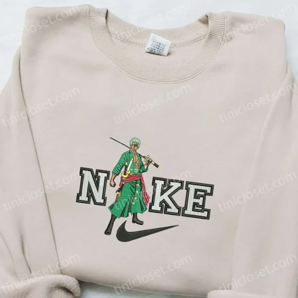 Roronoa Zoro x Nike Anime Embroidered Sweatshirt, One Piece Embroidered Sweatshirt, Nike Inspired Embroidered Hoodie