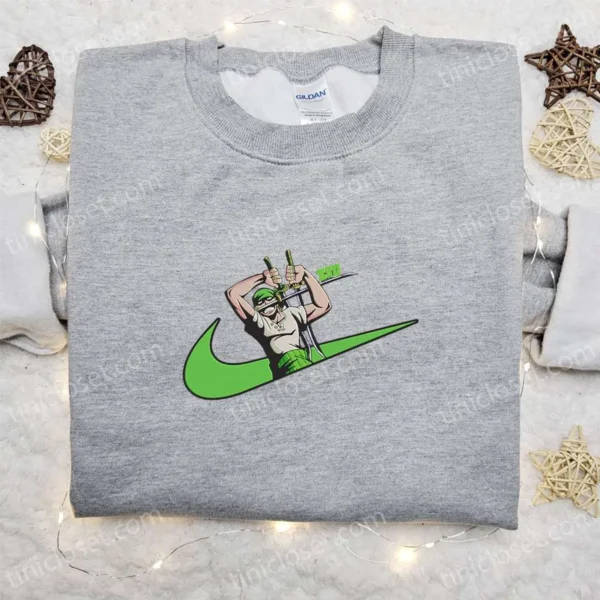 Roronoa Zoro x Swoosh Anime Embroidered Hoodie, Cool Anime Clothing, Best Gift Ideas for Family
