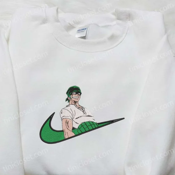Roronoa Zoro x Swoosh Anime Embroidered Hoodie, One Piece Embroidered Shirt, Best Gift Ideas for Family